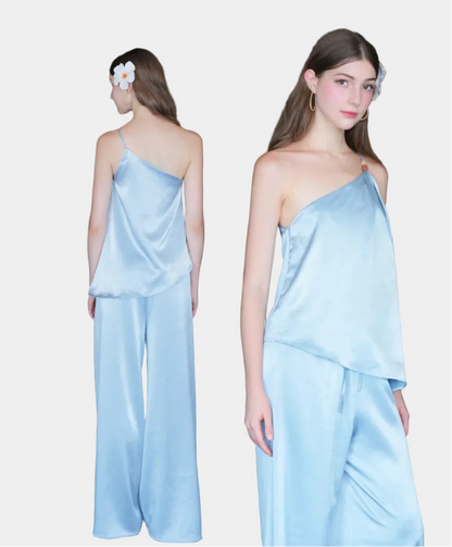 La Boutique Beaded Cross-Neck Silk Set