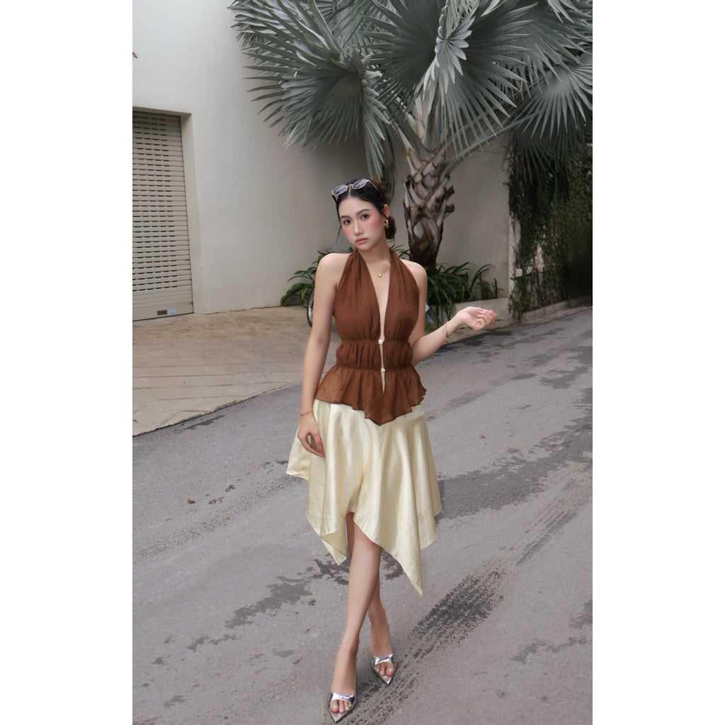 La Boutique Lace-Up Textured Halter Top