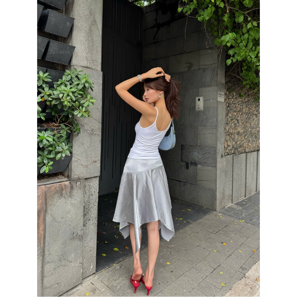 La Boutique Asymmetric Silk Midi Skirt