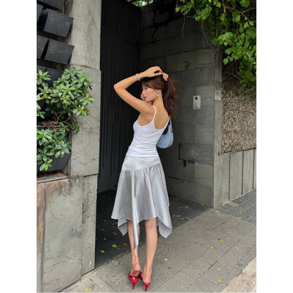 La Boutique Asymmetric Silk Midi Skirt