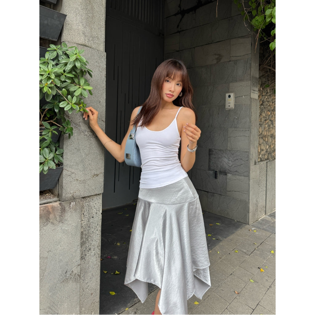 La Boutique Asymmetric Silk Midi Skirt