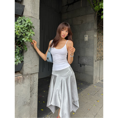 La Boutique Asymmetric Silk Midi Skirt