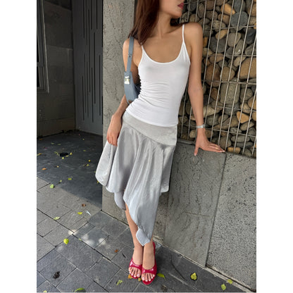 La Boutique Asymmetric Silk Midi Skirt