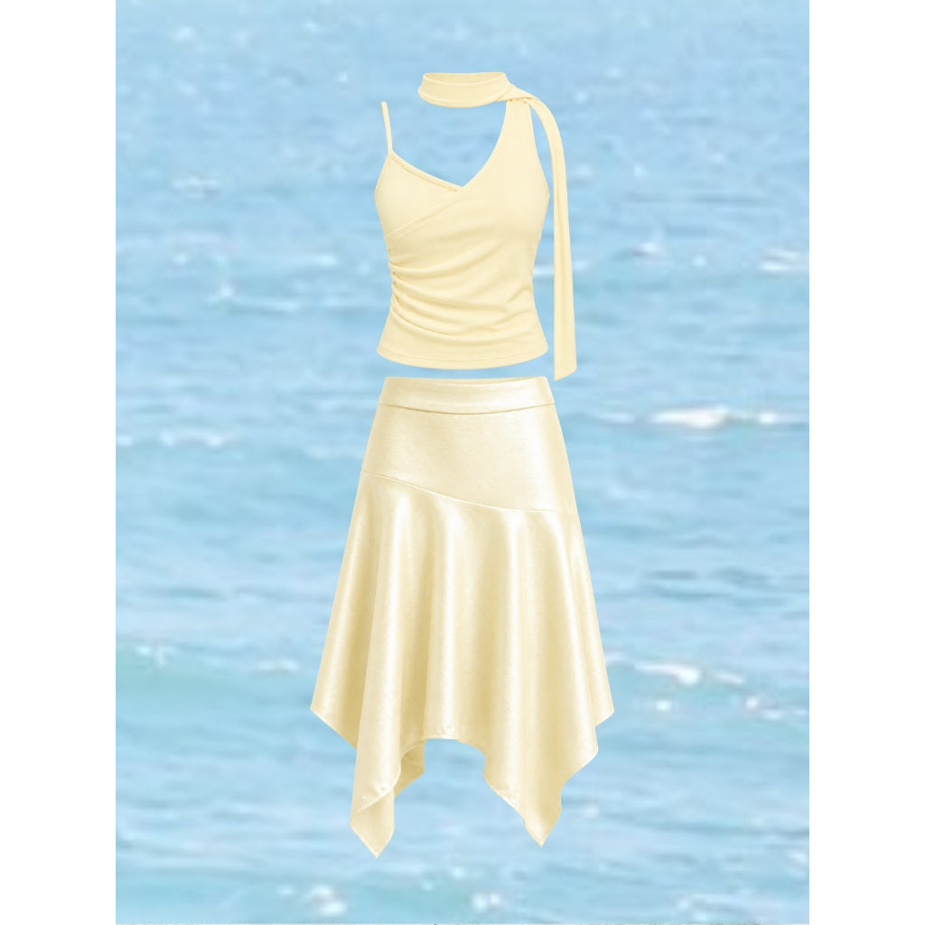 La Boutique Asymmetric Silk Midi Skirt