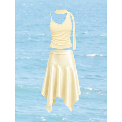 La Boutique Asymmetric Silk Midi Skirt
