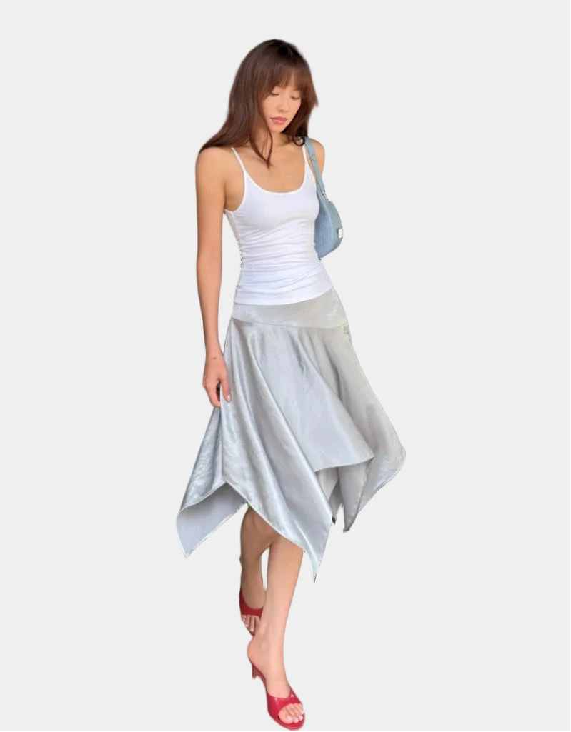 La Boutique Asymmetric Silk Midi Skirt