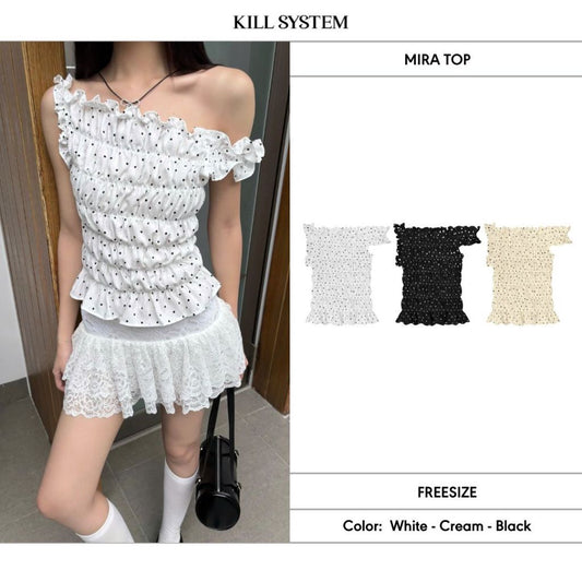 Kill System Polka Dot Ruched Top (Ready to ship)