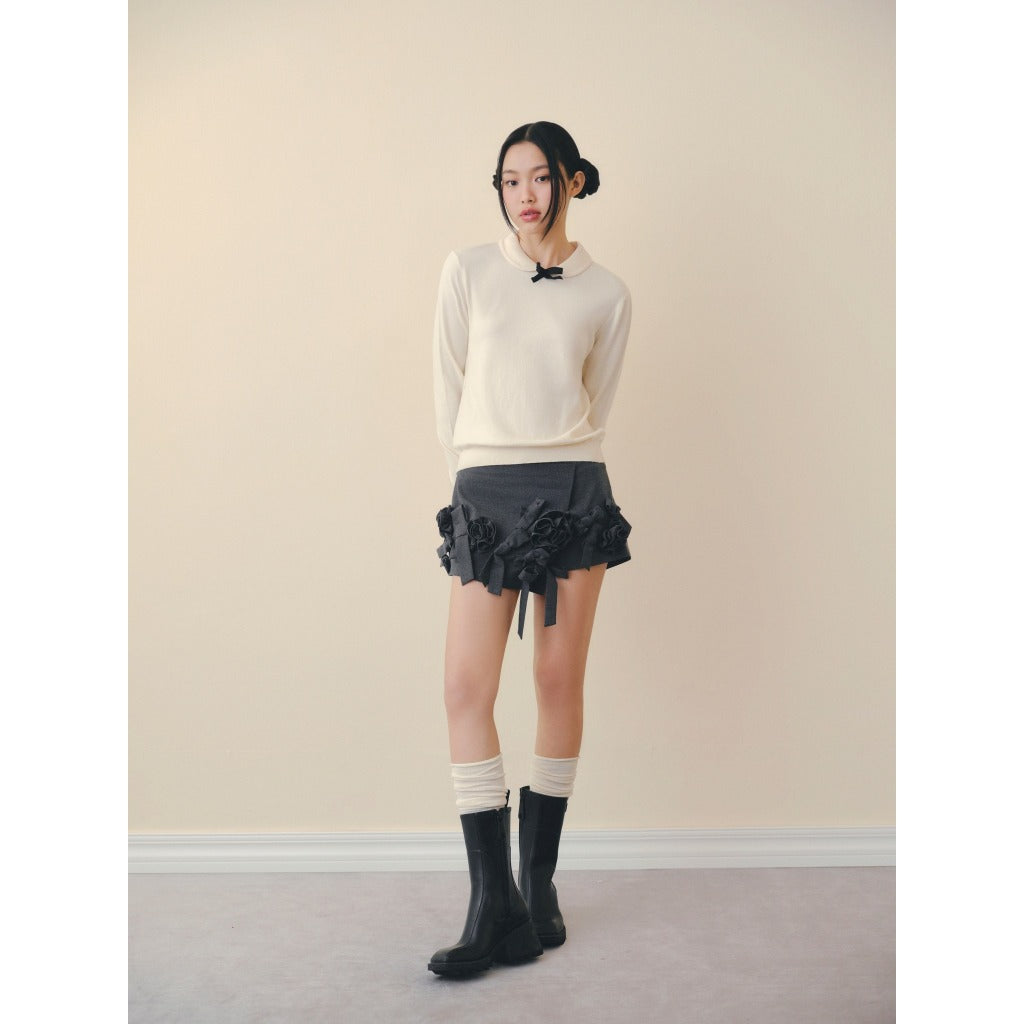 OLV Cream Mesh Bow Knit Top