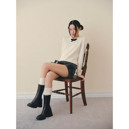 OLV Cream Mesh Bow Knit Top
