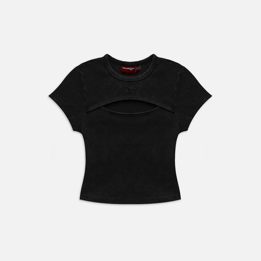 Now Saigon Washed Ribbed Cutout Baby Tee