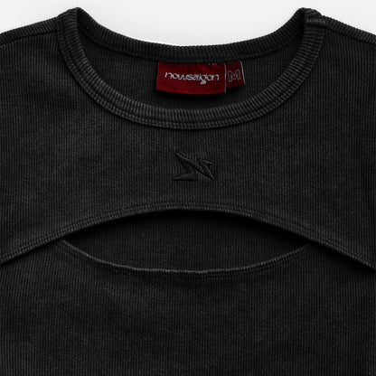 Now Saigon Washed Ribbed Cutout Baby Tee