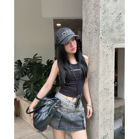 Now Saigon Denim Cargo Mini Skirt