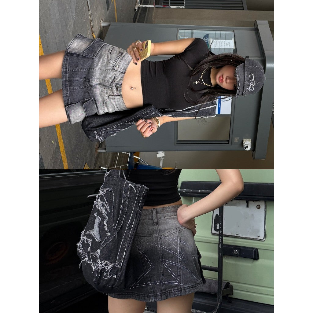 Now Saigon Denim Cargo Mini Skirt