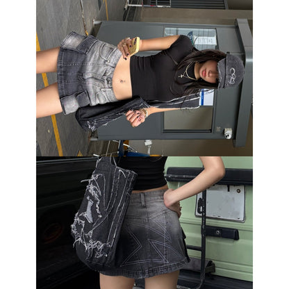 Now Saigon Denim Cargo Mini Skirt