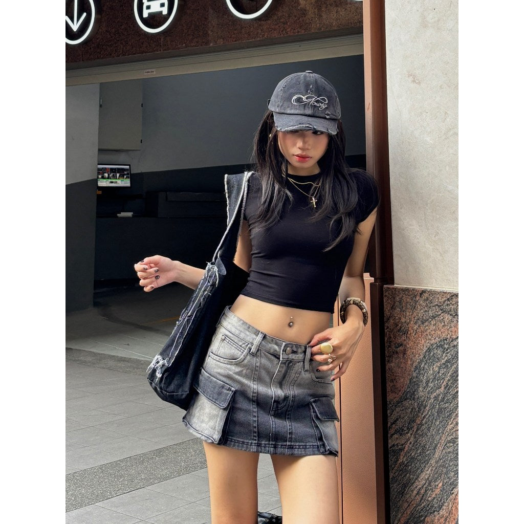 Now Saigon Denim Cargo Mini Skirt