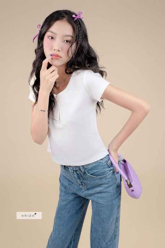Nhien Vintage Square-Neck Tee Bt221