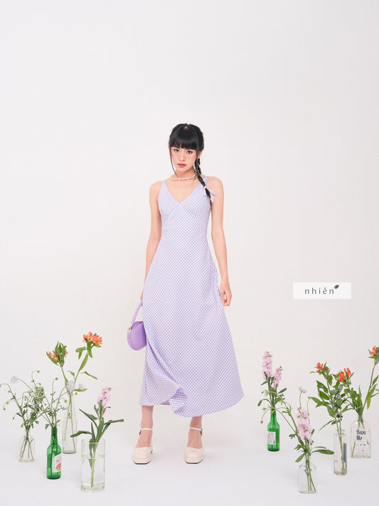 Nhien Vintage Nelly Check Maxi Dress