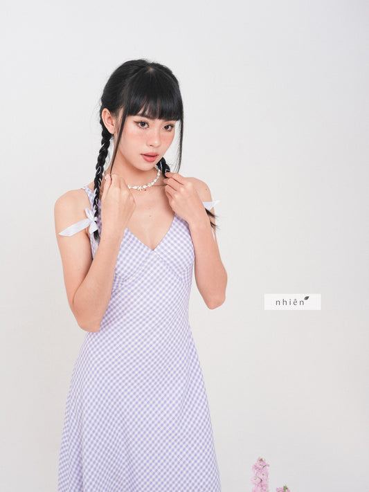 Nhien Vintage Nelly Check Maxi Dress