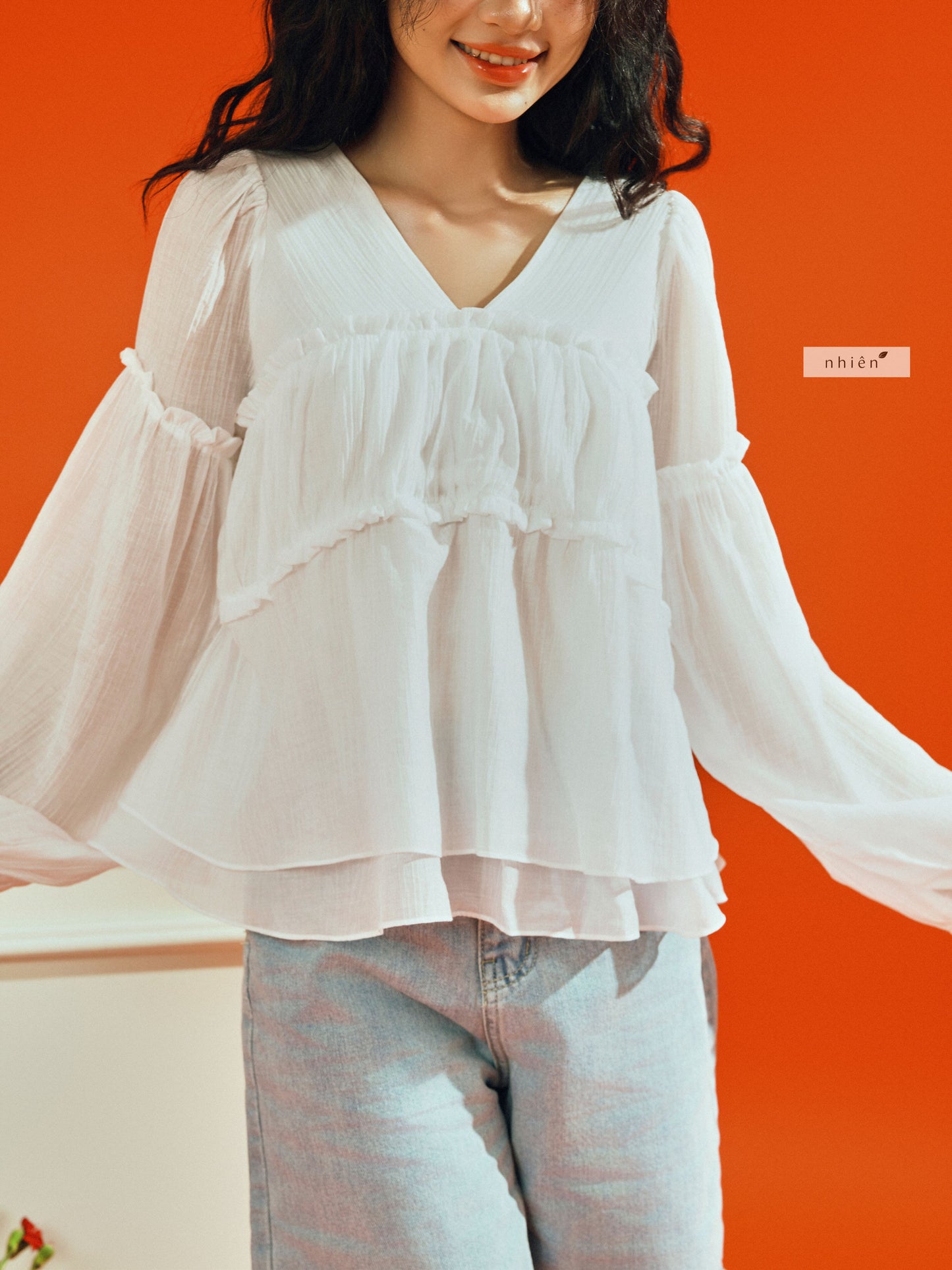 Nhien Vintage Flowy Blouse Top (Pre-order)