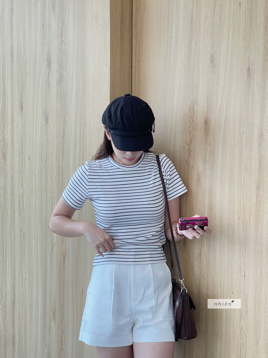 Nhien Vintage White High-Waist Shorts Bq1