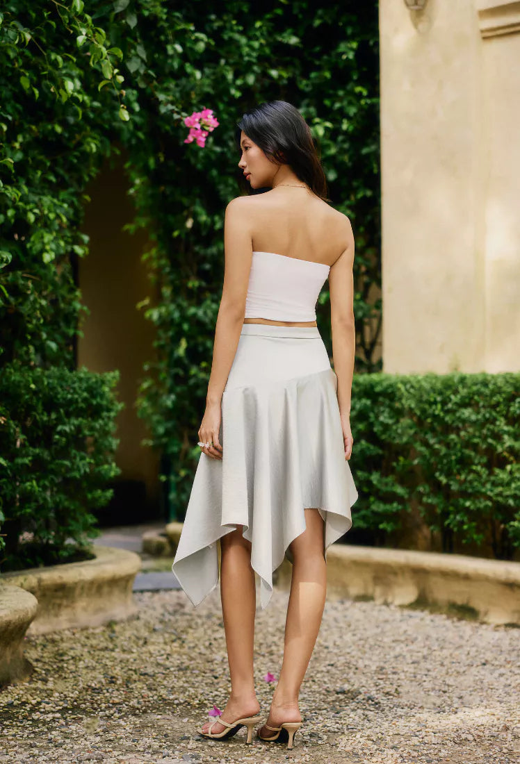 La Boutique Asymmetric Silk Midi Skirt